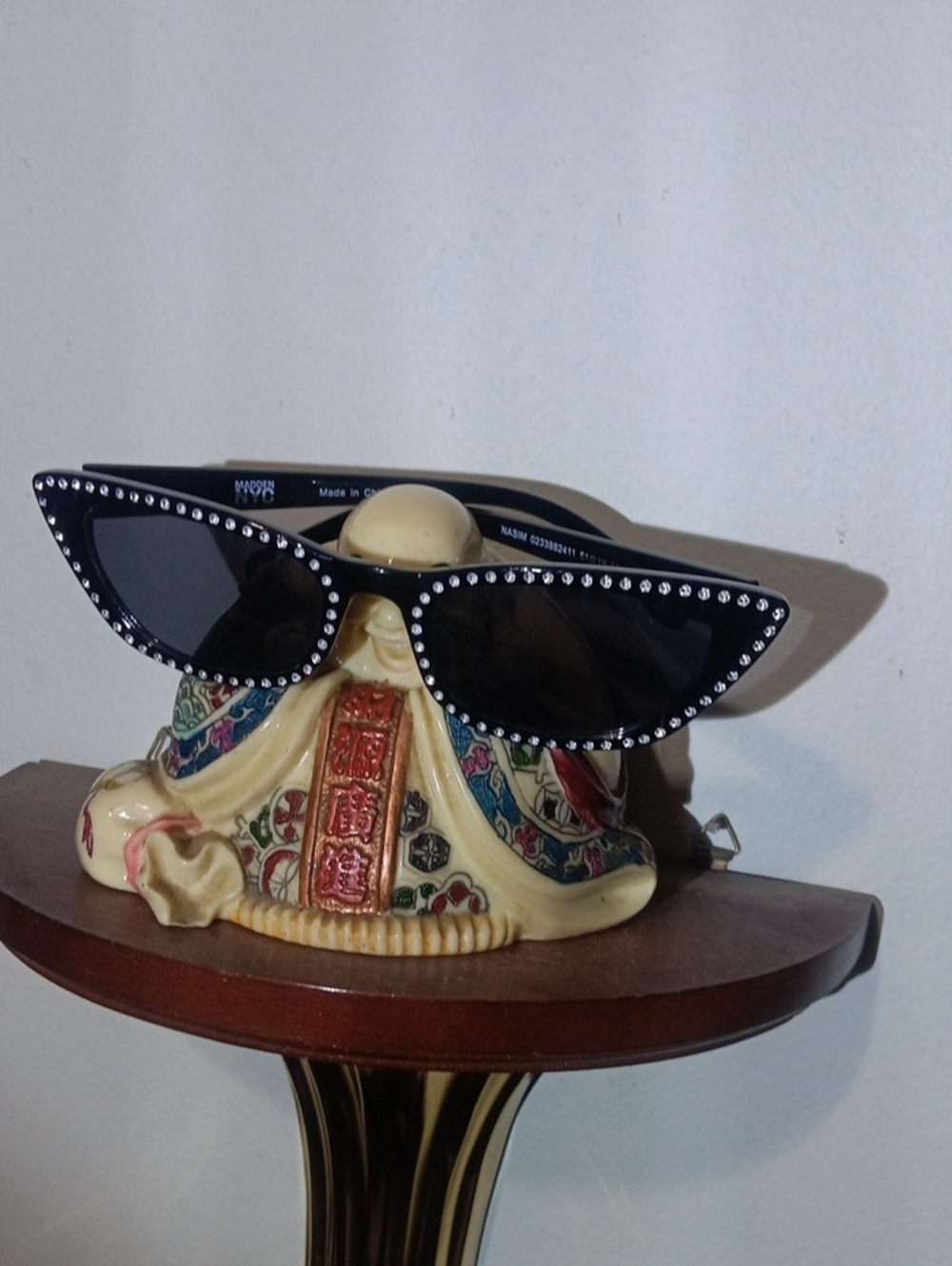 Steve Madden Rhinestone Trim Black Cat-Eye Sunglasses